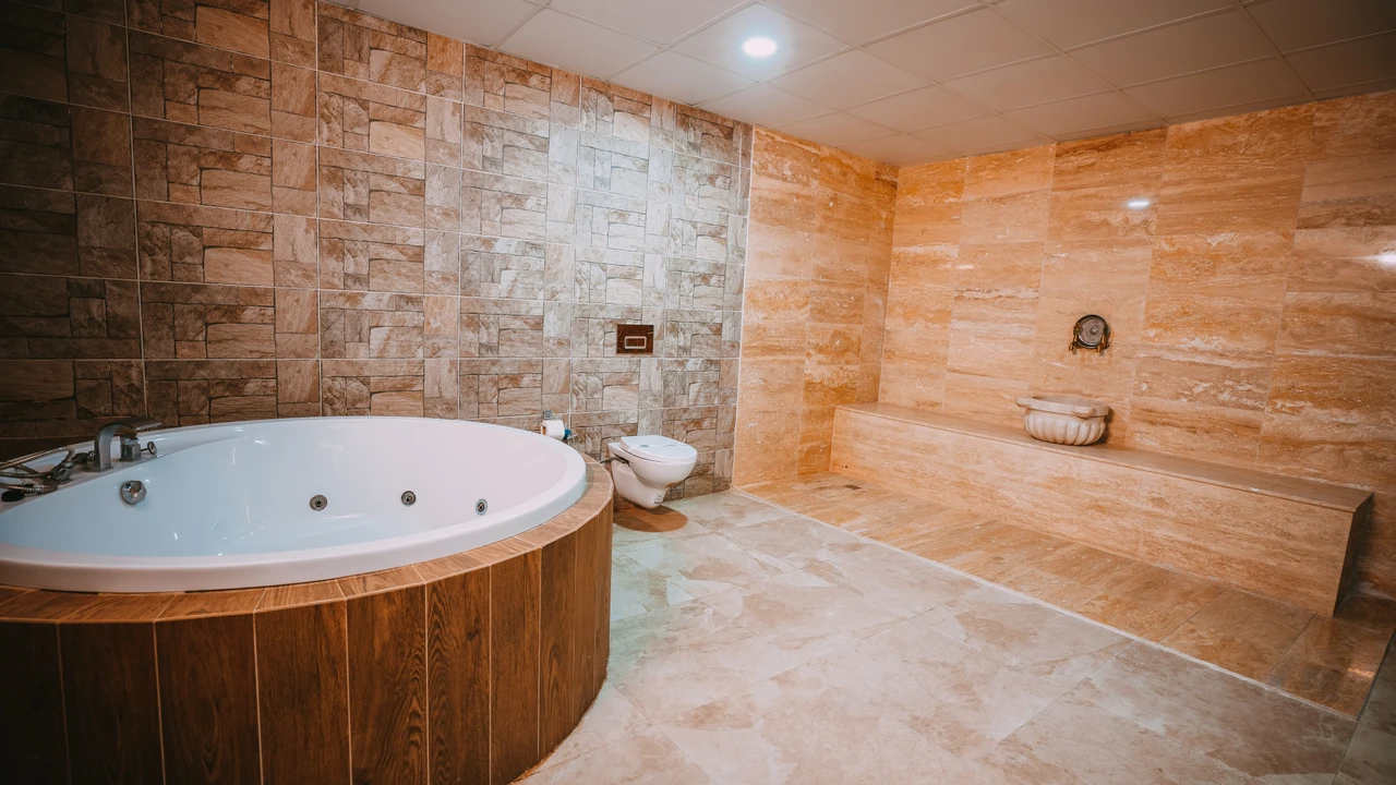 Bathroom and stone washbasin