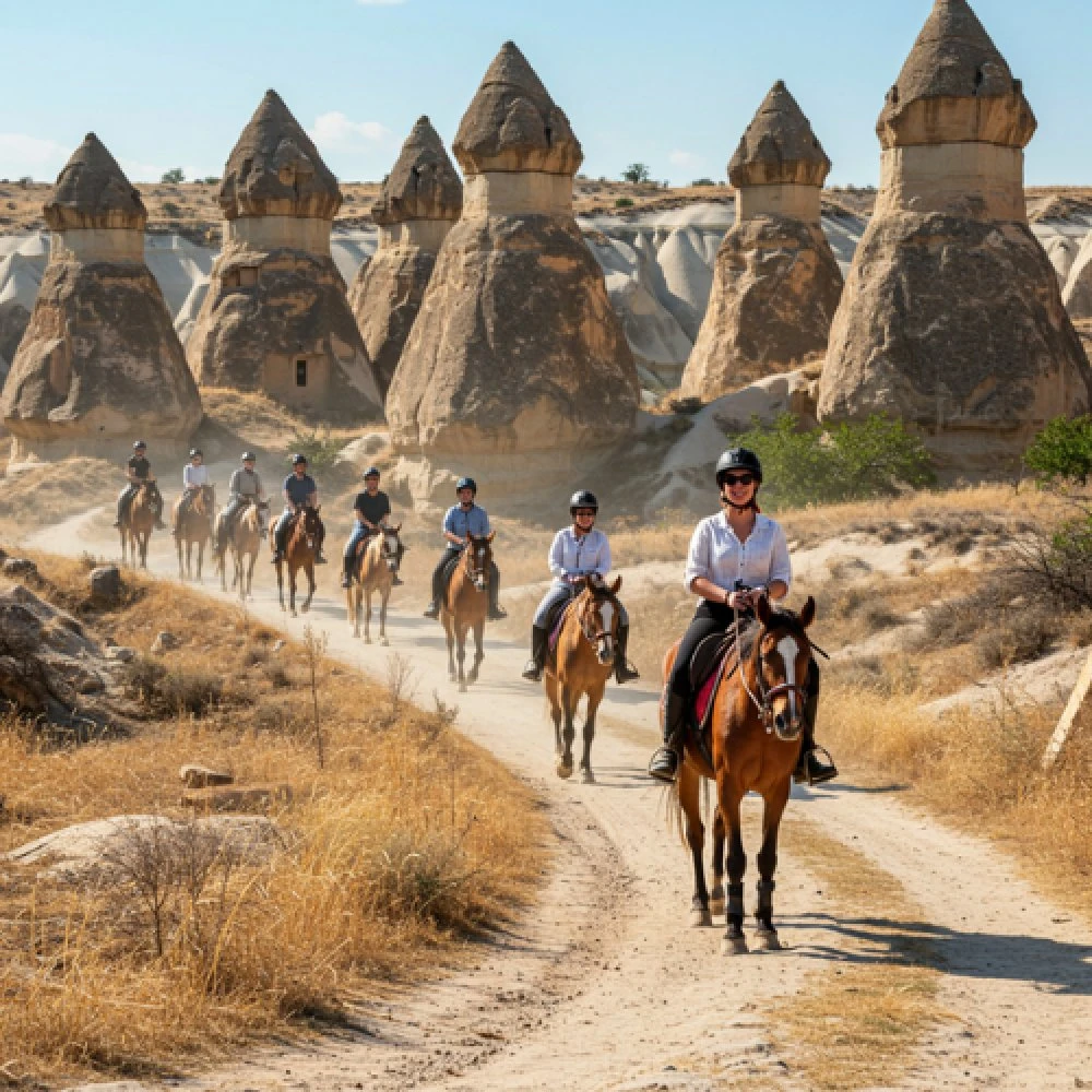 Horseback riding through a Cappadocian valley